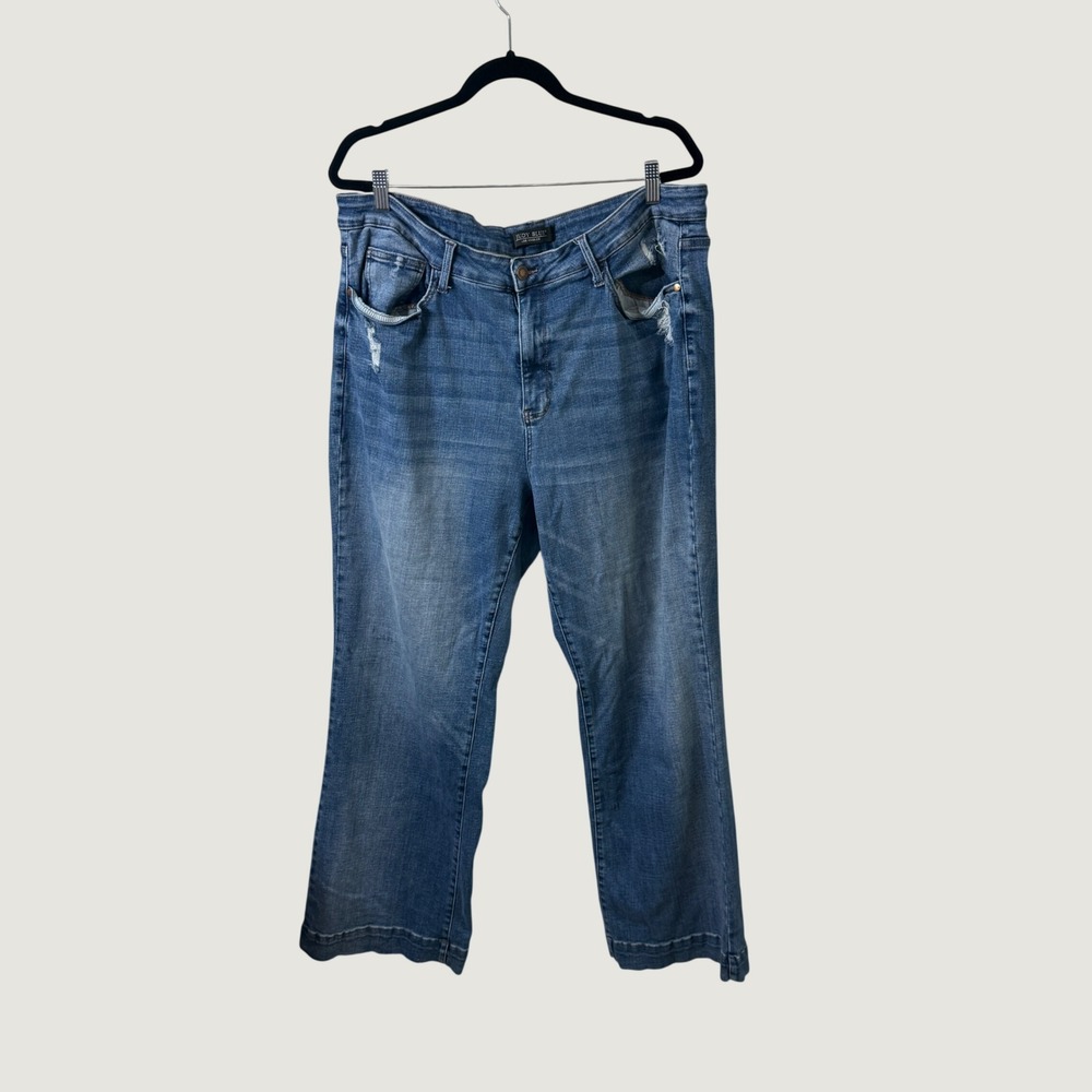 Judy Blue Distressed Wide Leg Jeans Blue Plus Size 22W JB88597 Classic Denim
